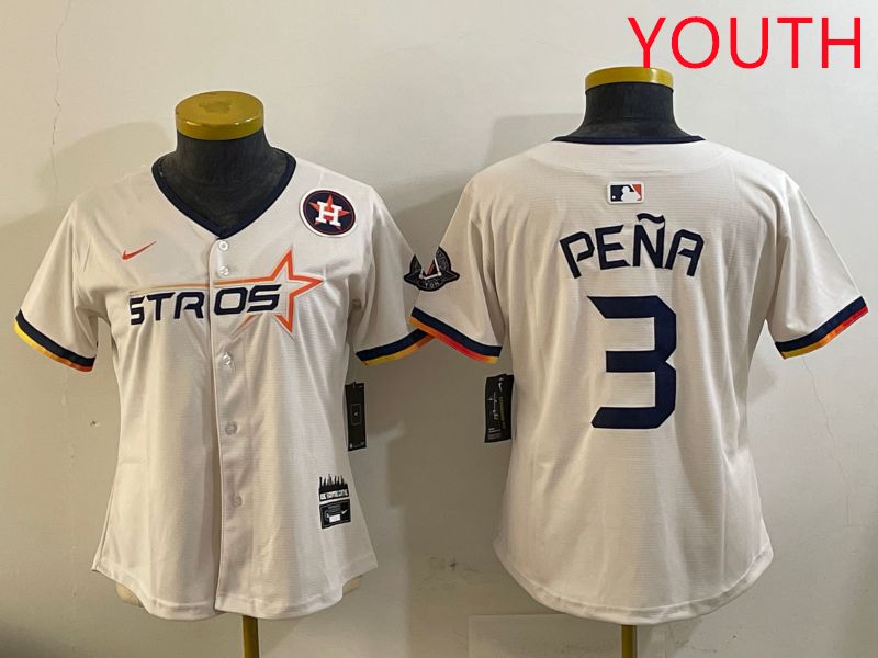 Youth Houston Astros #3 Pena Cream Three generations Joint Name 2025 Nike MLB Jersey style 16->youth mlb jersey->Youth Jersey